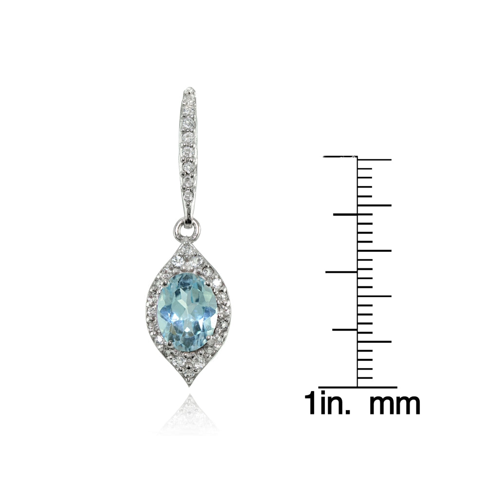 Sterling Silver Blue Topaz and White Topaz Oval Dangle Leverback Earrings-3