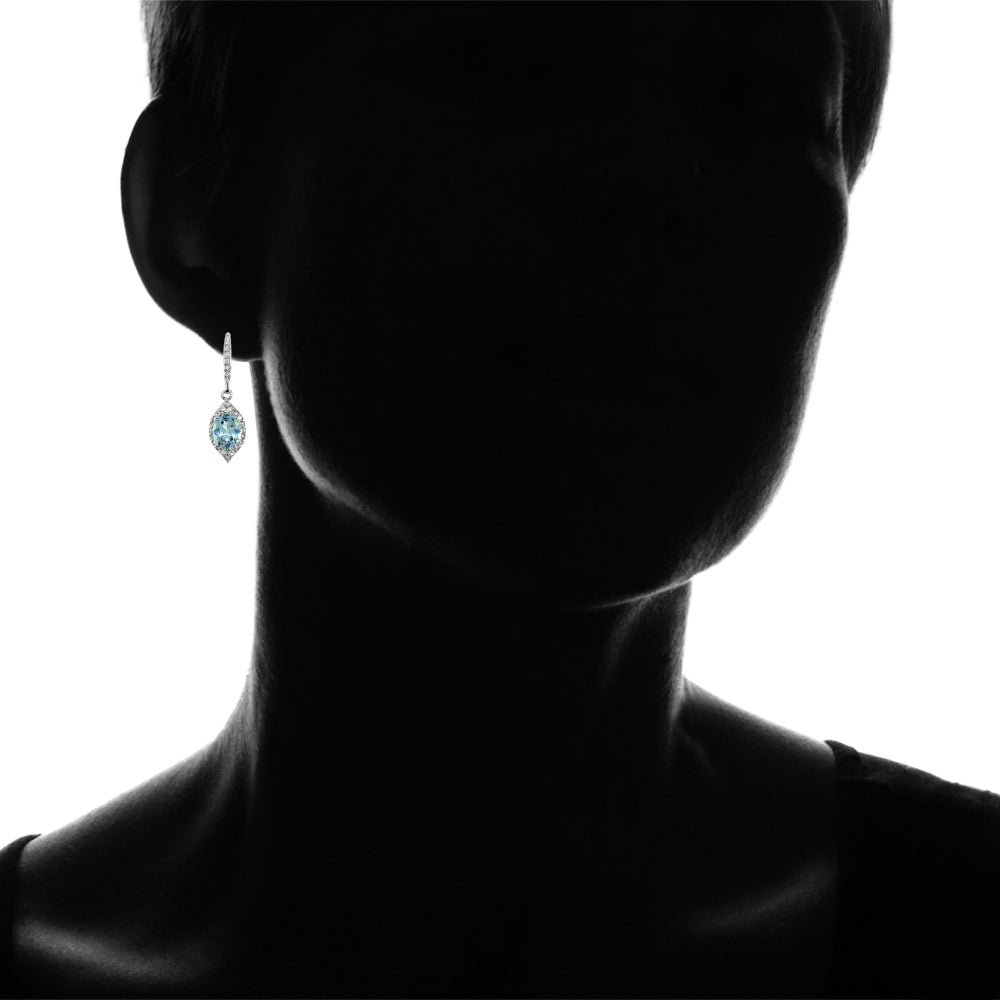 Sterling Silver Blue Topaz and White Topaz Oval Dangle Leverback Earrings-4
