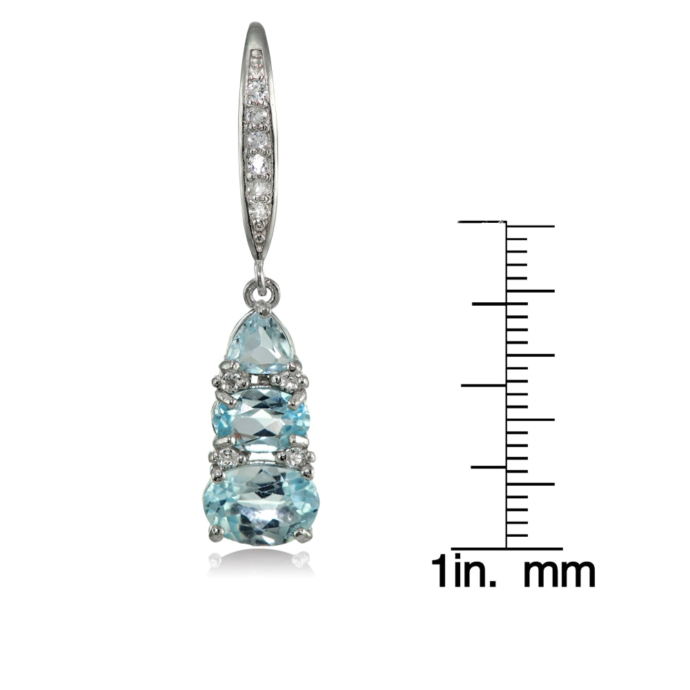 Sterling Silver Blue and White Topaz 3-Stone Dangle Leverback Earrings-3