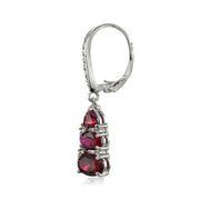 Sterling Silver Created Ruby and White Topaz 3-Stone Dangle Leverback Earrings