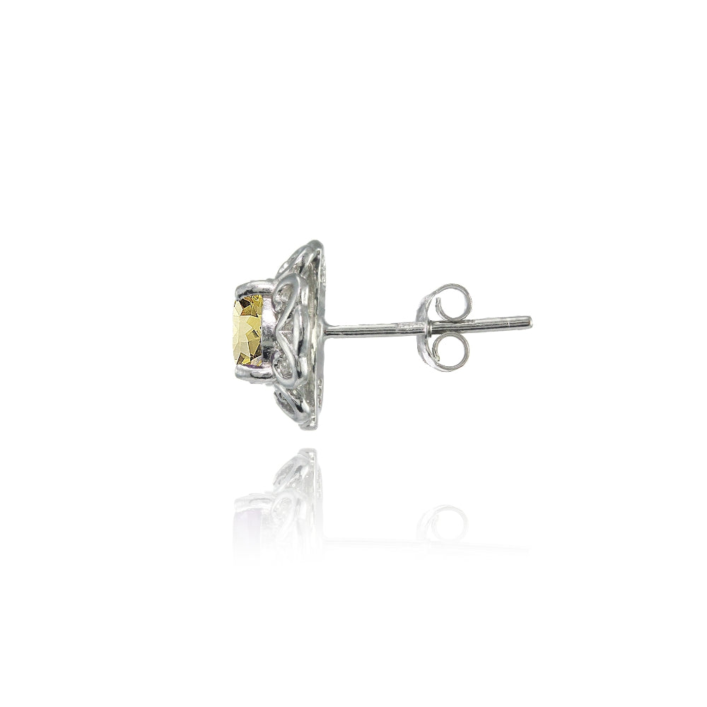 Sterling Silver Citrine Round Filigree Stud Earrings-2