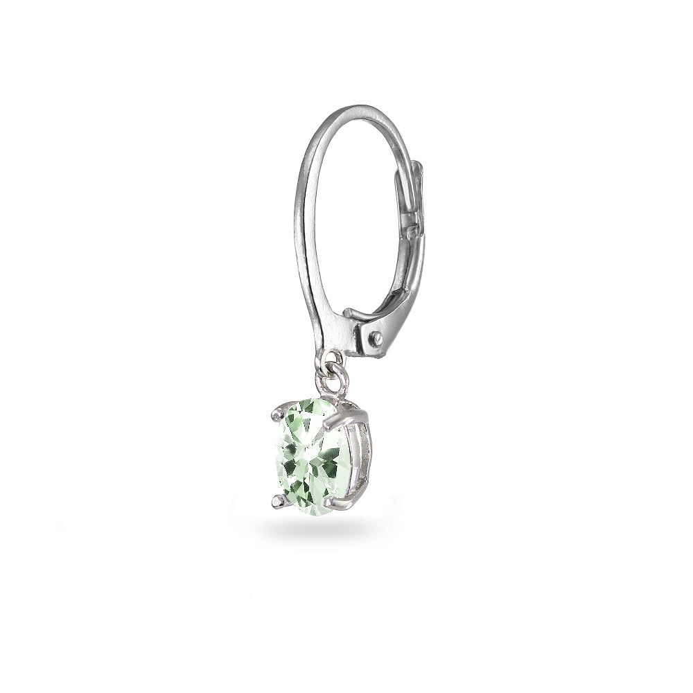 Sterling Silver Green Amethyst 7x5mm Oval Dangle Leverback Earrings-2
