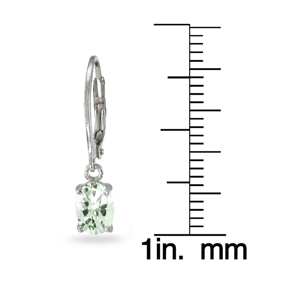 Sterling Silver Green Amethyst 7x5mm Oval Dangle Leverback Earrings-3