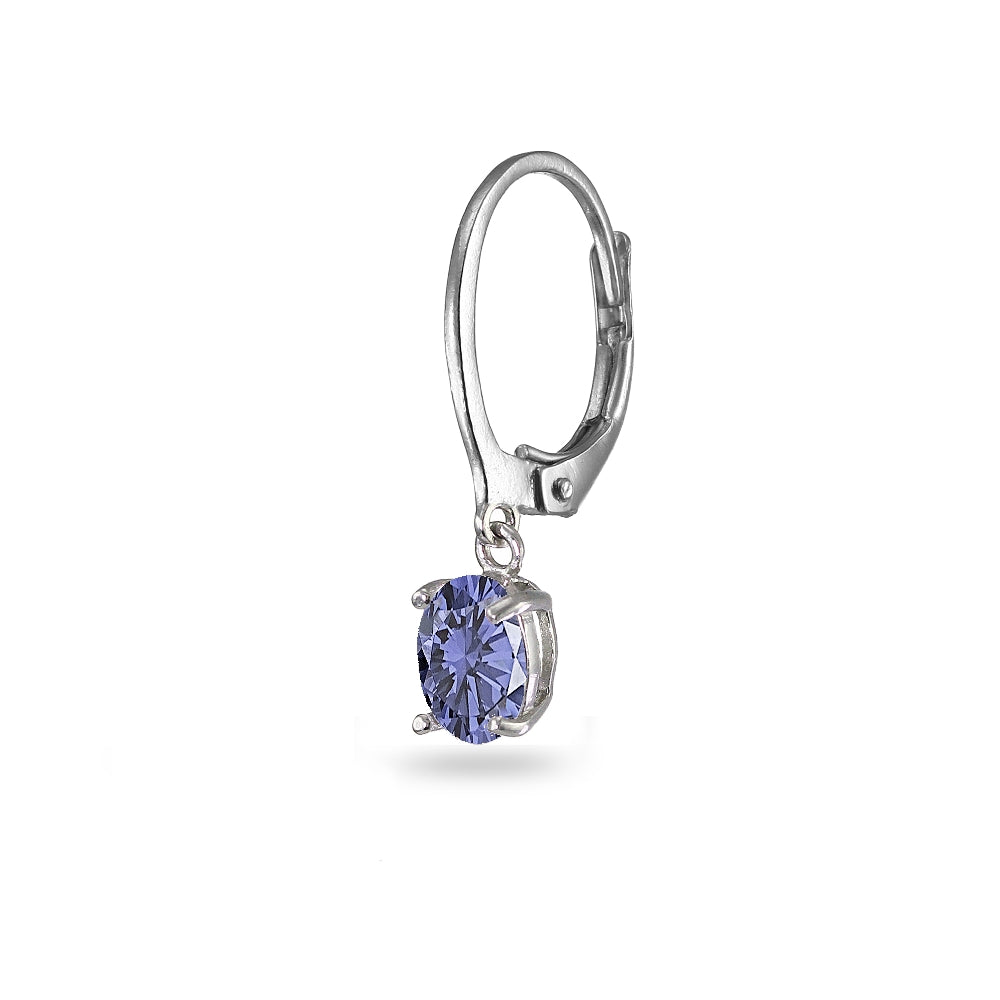 Sterling Silver Created Tanzanite 7x5mm Oval Dangle Leverback Earrings-2