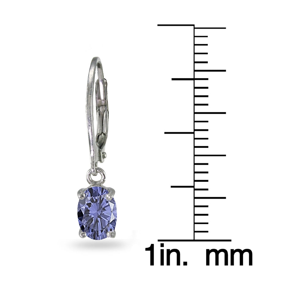Sterling Silver Created Tanzanite 7x5mm Oval Dangle Leverback Earrings-3