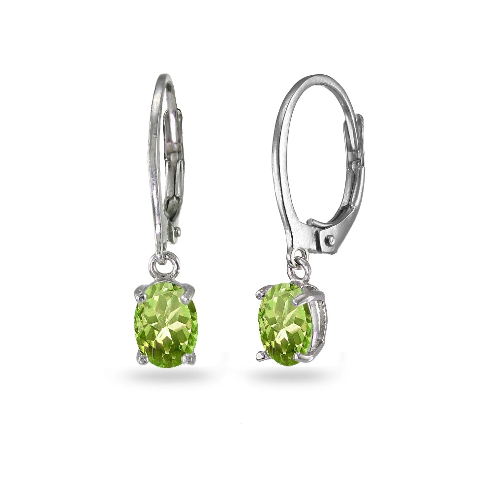 Sterling Silver Peridot 7x5mm Oval Dangle Leverback Earrings