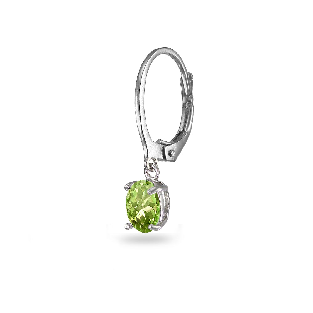 Sterling Silver Peridot 7x5mm Oval Dangle Leverback Earrings-2