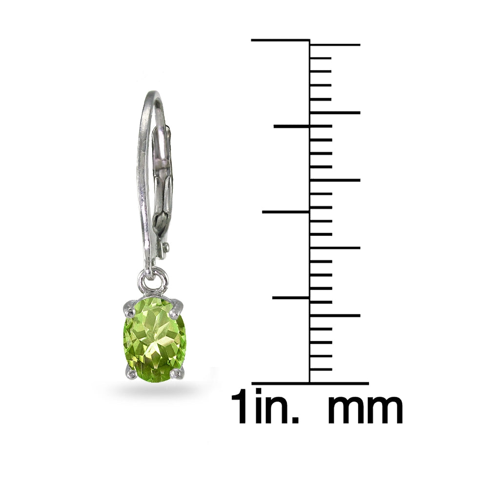 Sterling Silver Peridot 7x5mm Oval Dangle Leverback Earrings-3