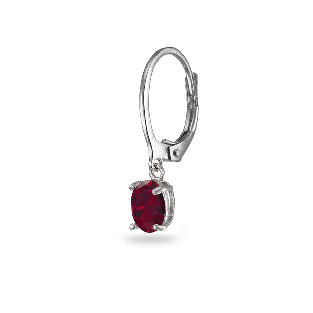 Sterling Silver Created Ruby 7x5mm Oval Dangle Leverback Earrings