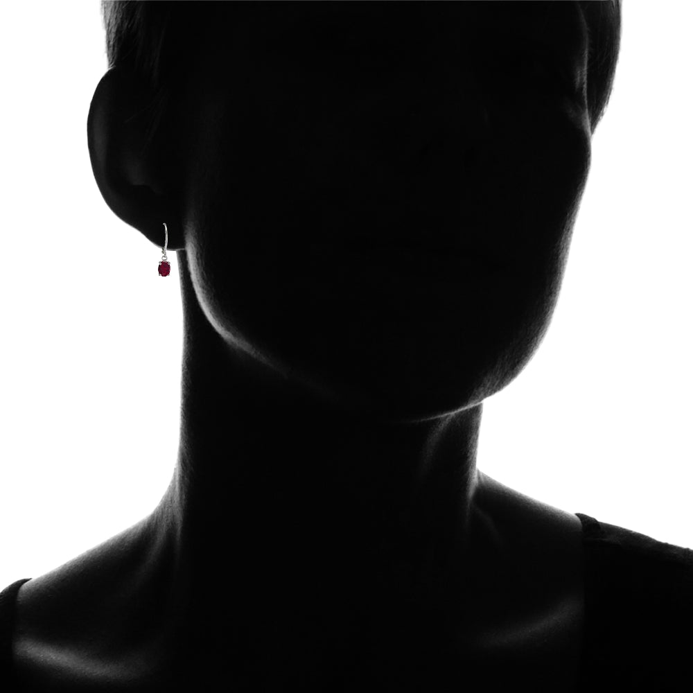 Sterling Silver Created Ruby 7x5mm Oval Dangle Leverback Earrings-4