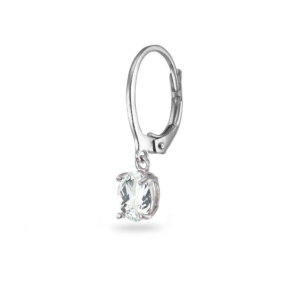 Sterling Silver White Topaz 7x5mm Oval Dangle Leverback Earrings-2