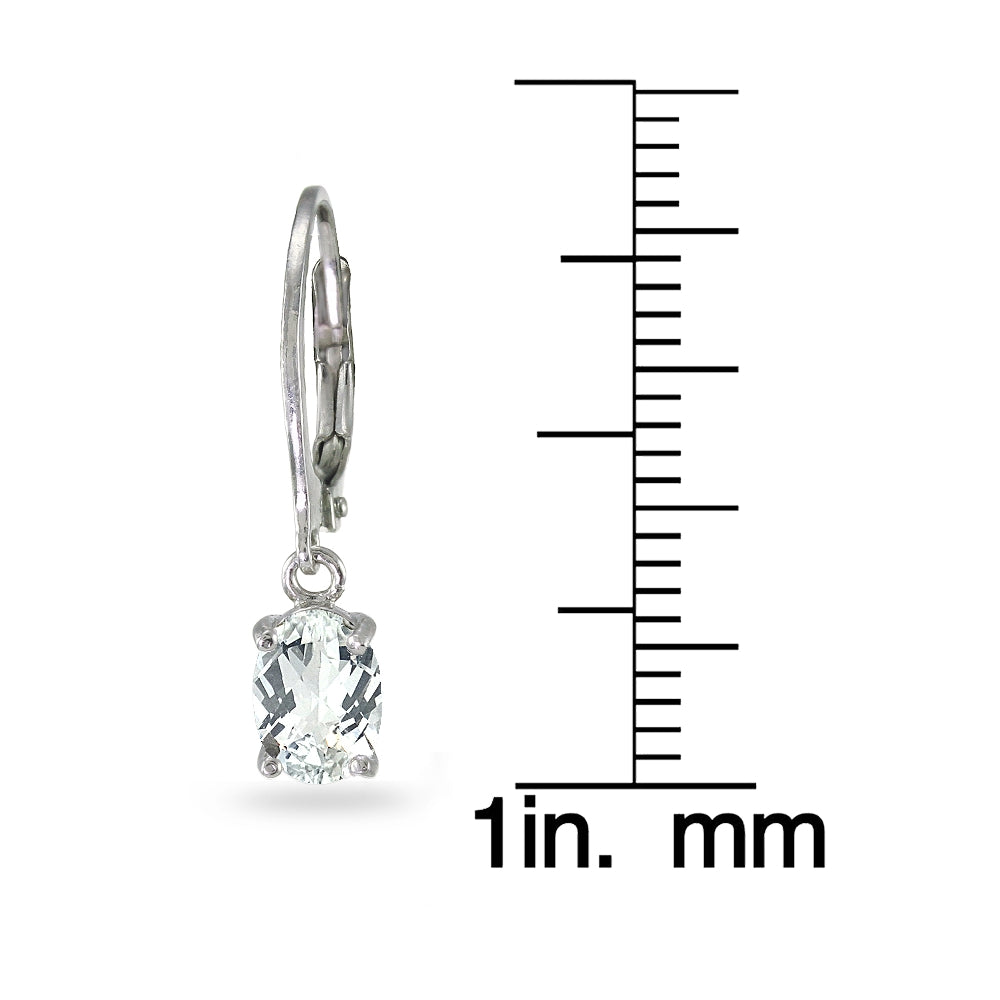 Sterling Silver White Topaz 7x5mm Oval Dangle Leverback Earrings-3