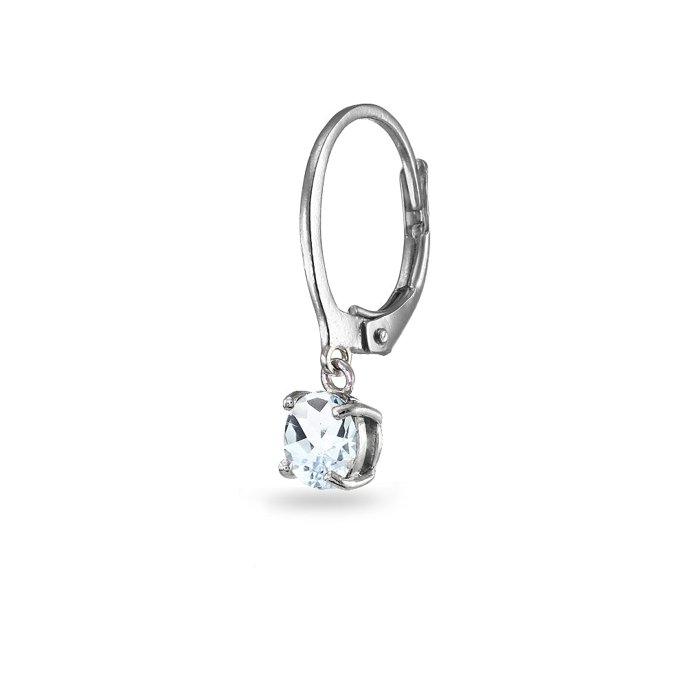 Sterling Silver Aquamarine 6mm Round Dangle Leverback Earrings-2