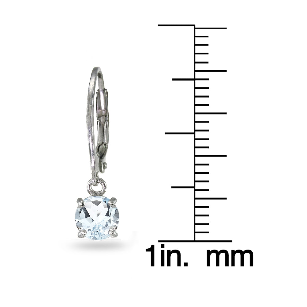 Sterling Silver Aquamarine 6mm Round Dangle Leverback Earrings-3
