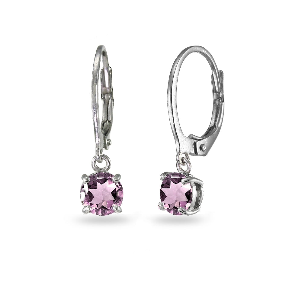 Sterling Silver Created Alexandrite 6mm Round Dangle Leverback Earrings