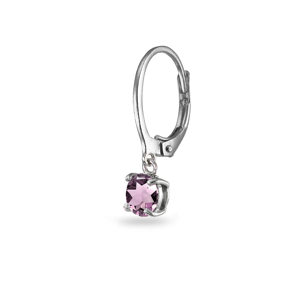 Sterling Silver Created Alexandrite 6mm Round Dangle Leverback Earrings-2