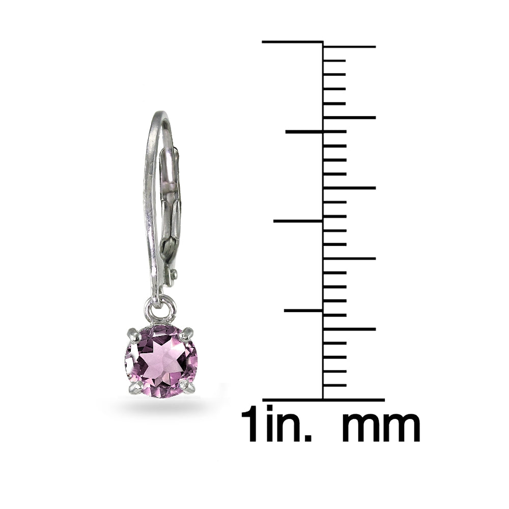 Sterling Silver Created Alexandrite 6mm Round Dangle Leverback Earrings-3