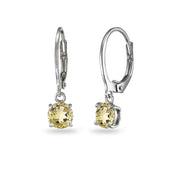 Sterling Silver Citrine 6mm Round Dangle Leverback Earrings