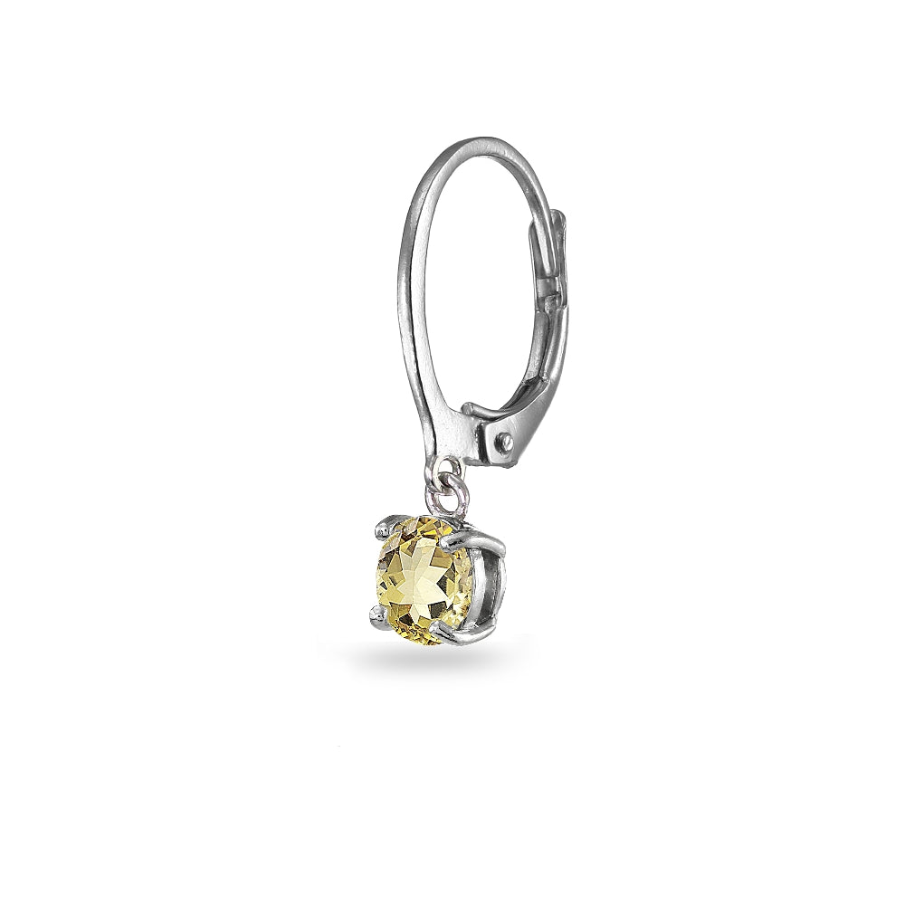 Sterling Silver Citrine 6mm Round Dangle Leverback Earrings-2