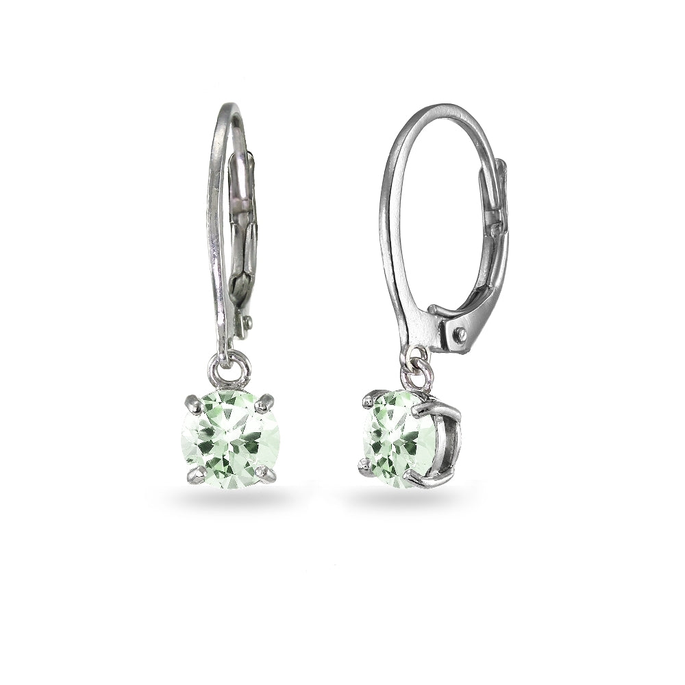Sterling Silver Green Amethyst 6mm Round Dangle Leverback Earrings