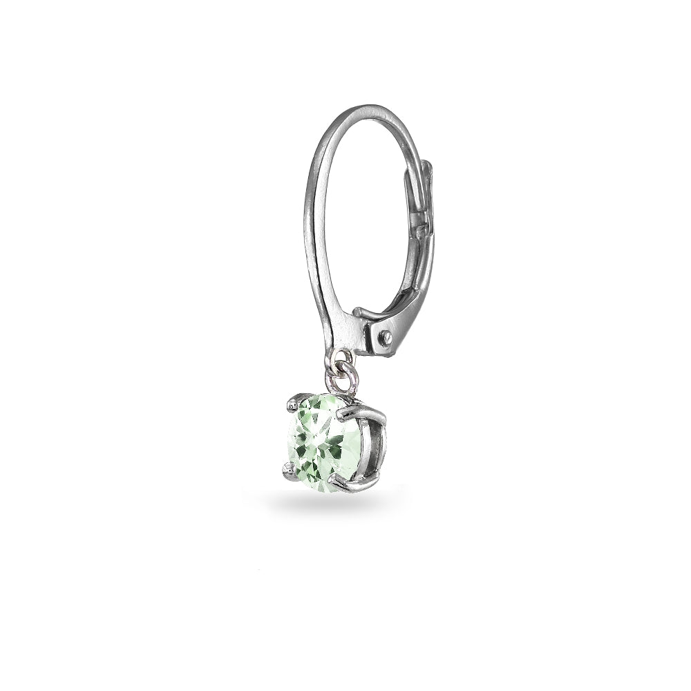 Sterling Silver Green Amethyst 6mm Round Dangle Leverback Earrings-2