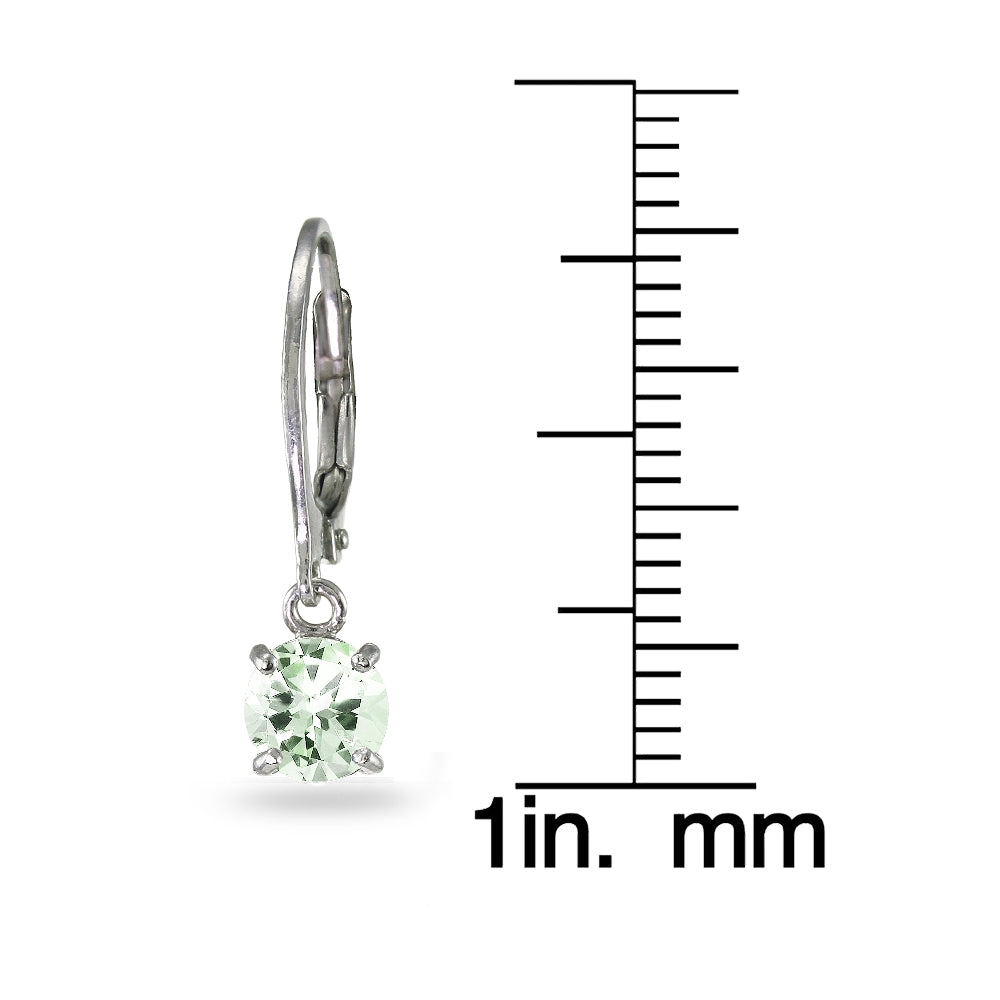 Sterling Silver Green Amethyst 6mm Round Dangle Leverback Earrings-3