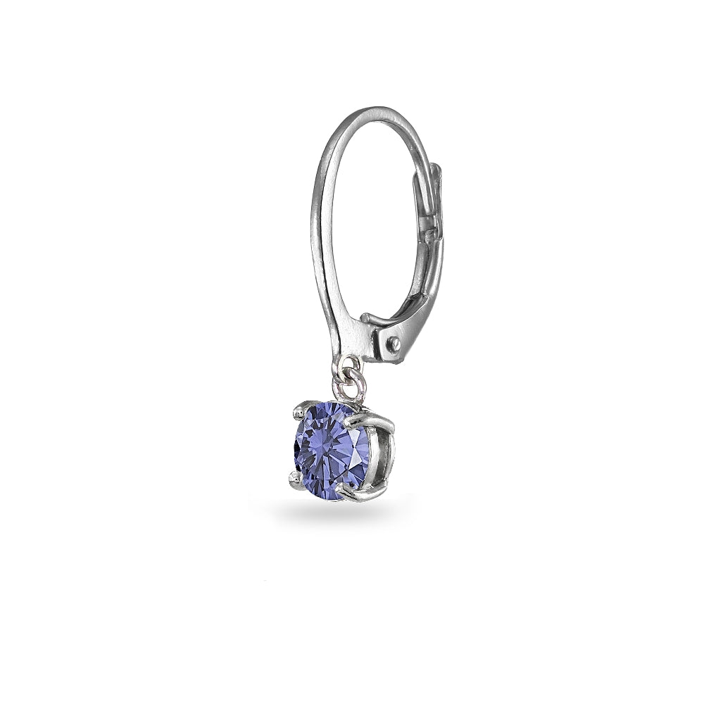 Sterling Silver Created Tanzanite 6mm Round Dangle Leverback Earrings-2