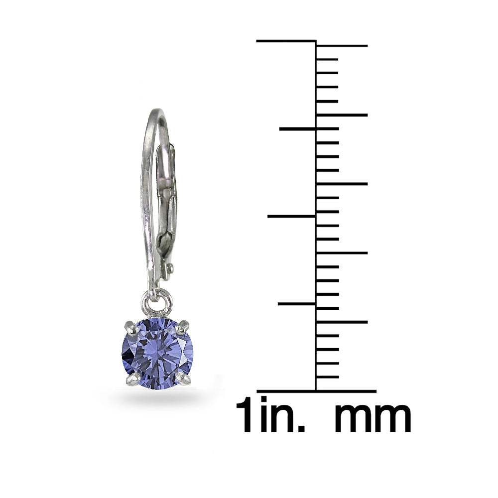Sterling Silver Created Tanzanite 6mm Round Dangle Leverback Earrings-3