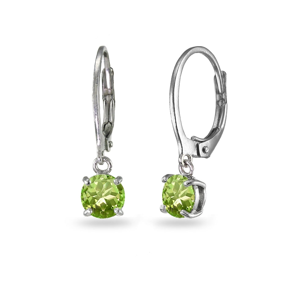 Sterling Silver Peridot 6mm Round Dangle Leverback Earrings