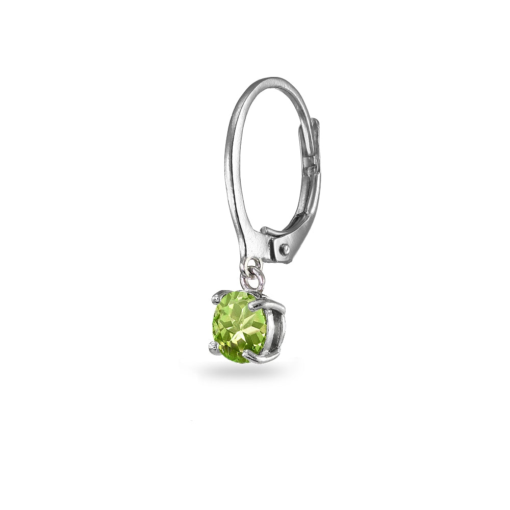 Sterling Silver Peridot 6mm Round Dangle Leverback Earrings-2