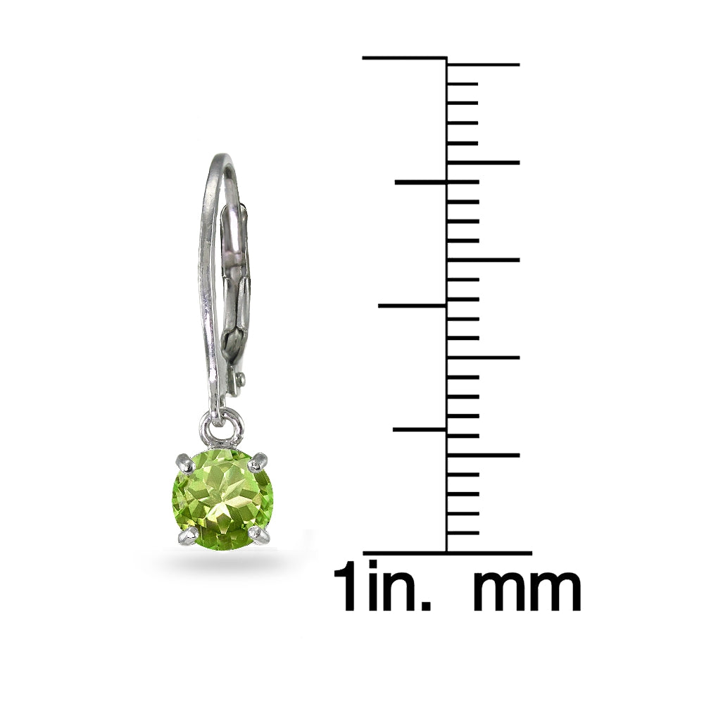 Sterling Silver Peridot 6mm Round Dangle Leverback Earrings-3