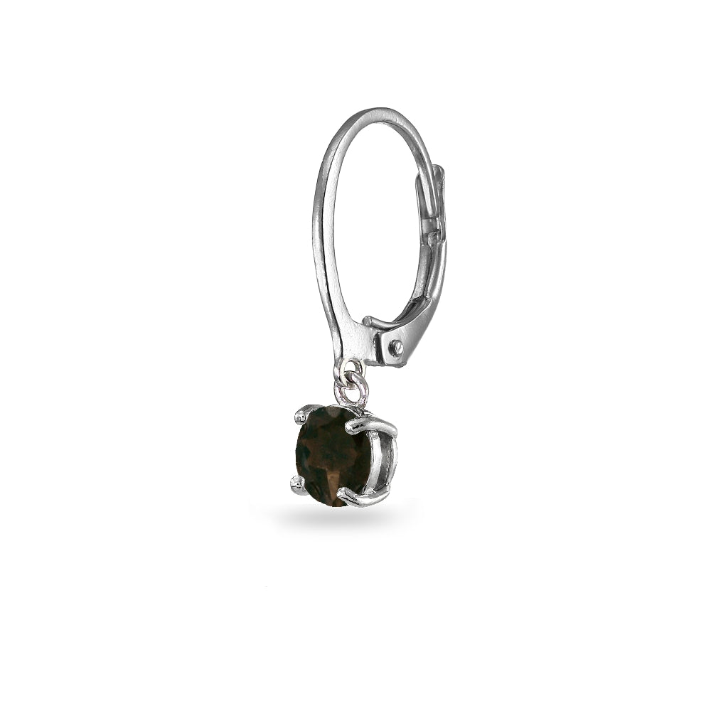 Sterling Silver Smokey Quartz 6mm Round Dangle Leverback Earrings-2