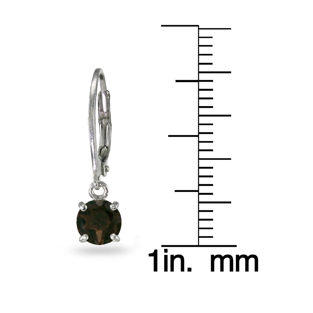 Sterling Silver Smokey Quartz 6mm Round Dangle Leverback Earrings-3