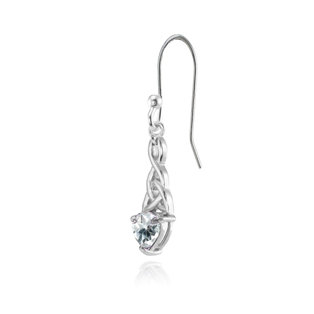 Sterling Silver Aquamarine 6x6mm Dainty Heart Celtic Knot Dangle Earrings-3