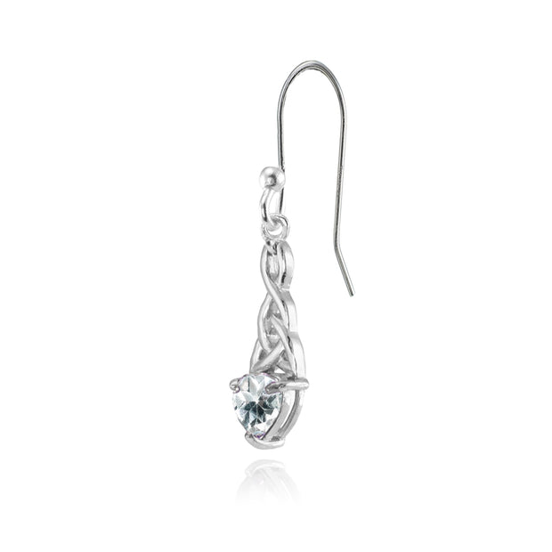 Sterling Silver Aquamarine 6x6mm Dainty Heart Celtic Knot Dangle Earrings