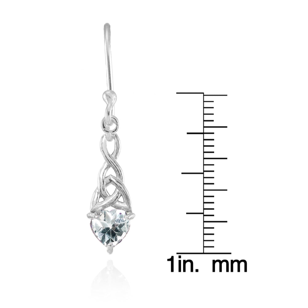 Sterling Silver Aquamarine 6x6mm Dainty Heart Celtic Knot Dangle Earrings-4
