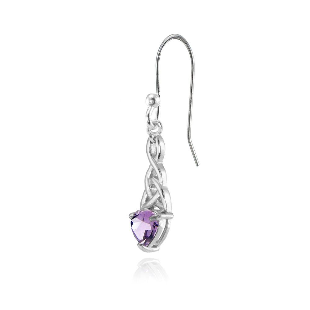 Sterling Silver Amethyst 6x6mm Dainty Heart Celtic Knot Dangle Earrings-3