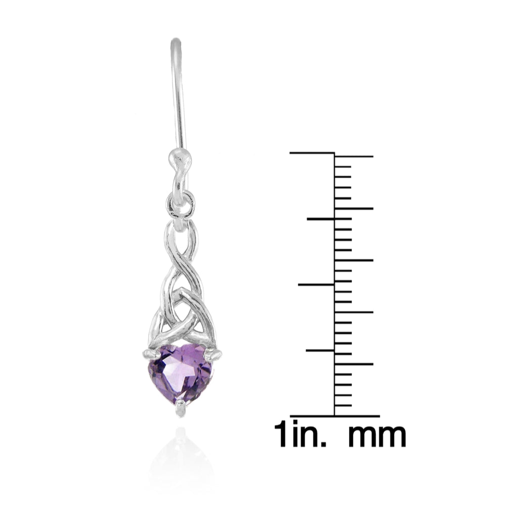 Sterling Silver Amethyst 6x6mm Dainty Heart Celtic Knot Dangle Earrings-4