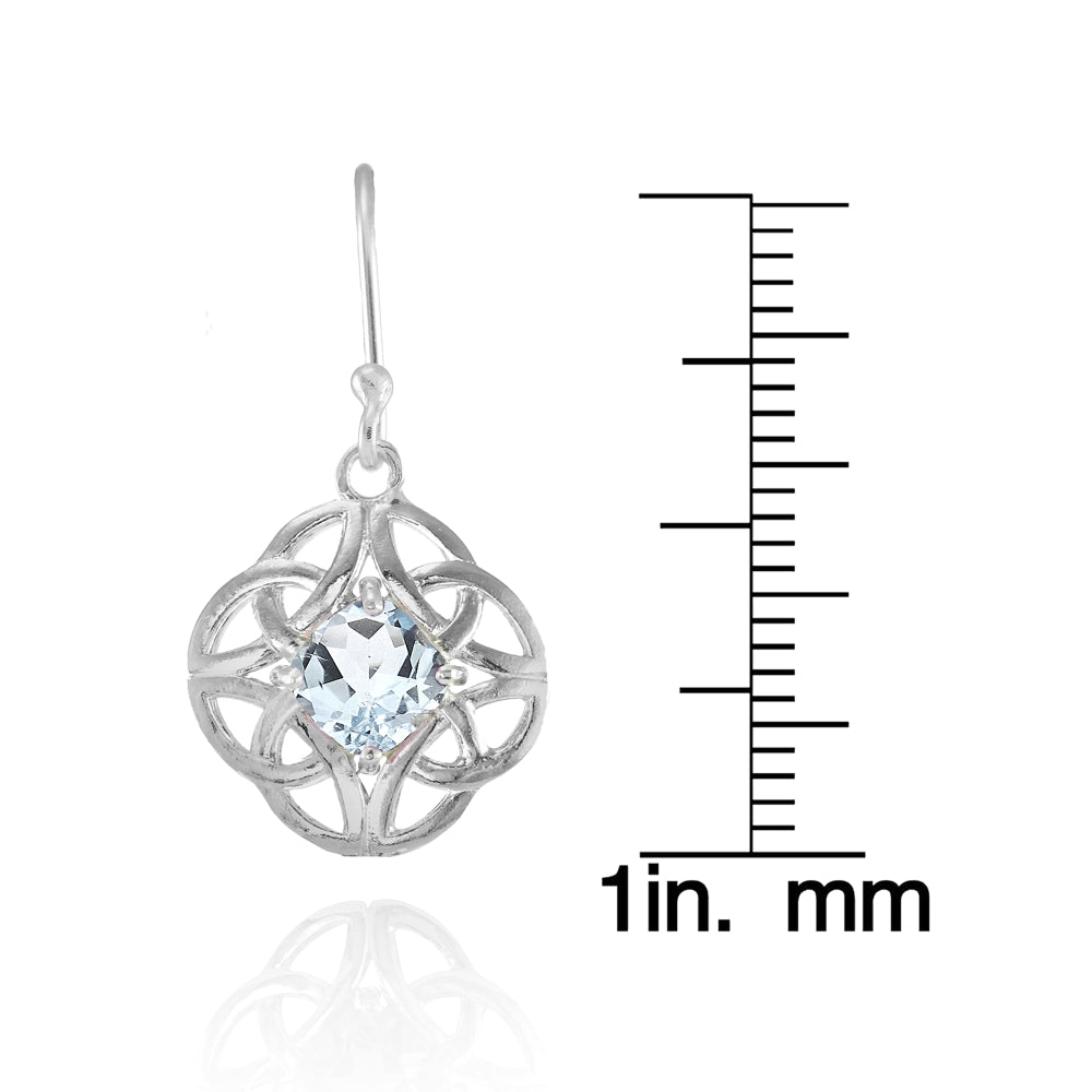 Sterling Silver Aquamarine 5x5mm Cushion-Cut Celtic Open Knot Dangle Earrings-4