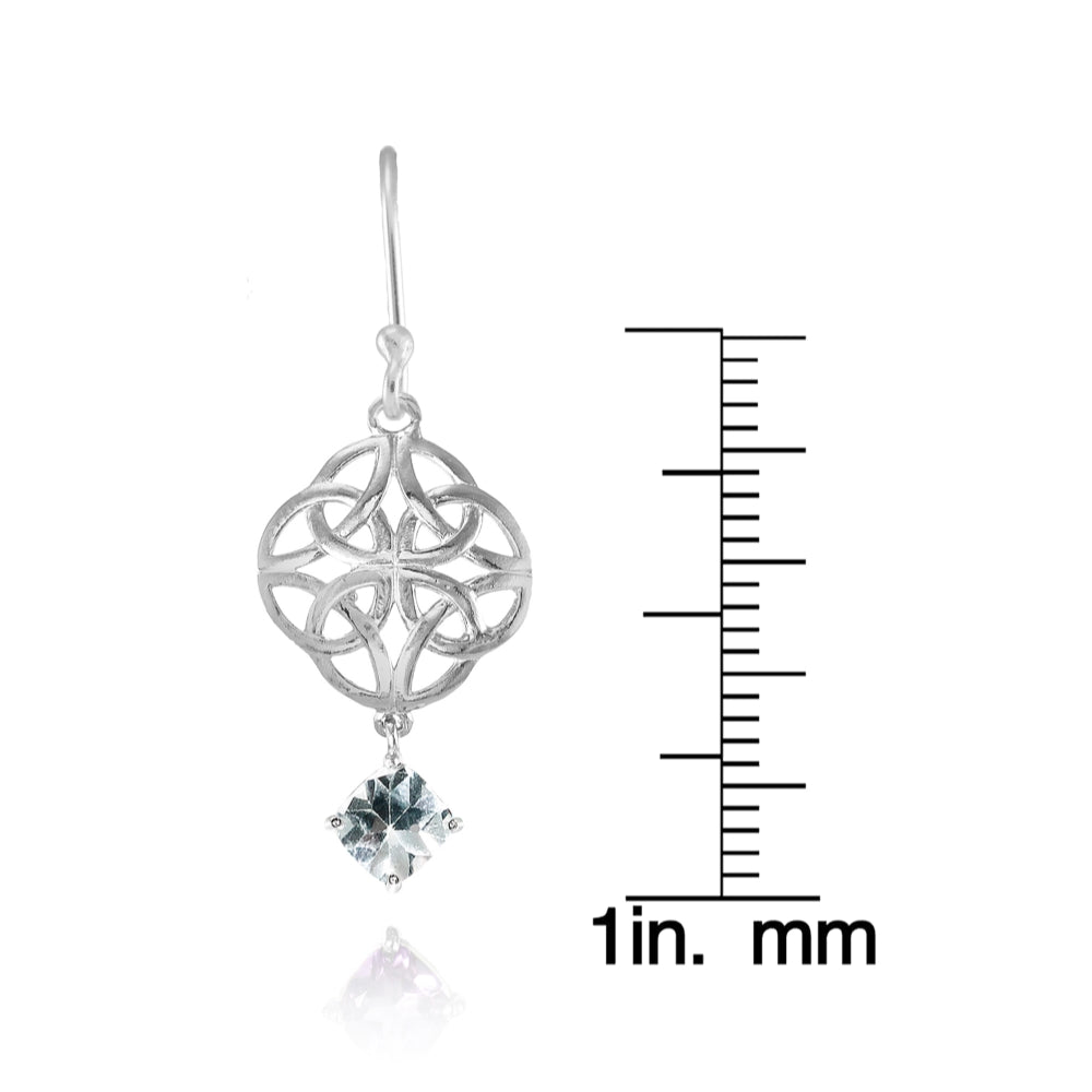 Sterling Silver Aquamarine 4x4mm Cushion-Cut Dangle Celtic Open Knot Drop Earrings-4