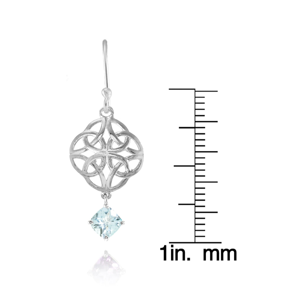 Sterling Silver Blue Topaz 4x4mm Cushion-Cut Dangle Celtic Open Knot Drop Earrings-4