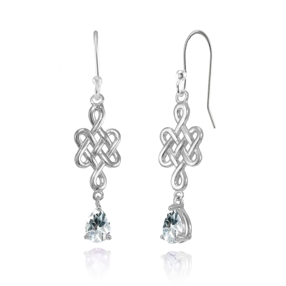 Sterling Silver Aquamarine 6x4mm Teardrop Celtic Infinity Knot Dangle Earrings