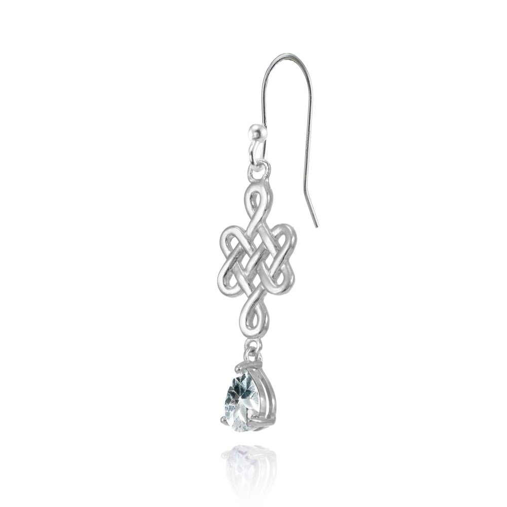 Sterling Silver Aquamarine 6x4mm Teardrop Celtic Infinity Knot Dangle Earrings-3
