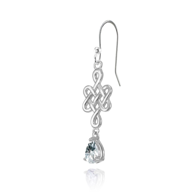 Sterling Silver Aquamarine 6x4mm Teardrop Celtic Infinity Knot Dangle Earrings