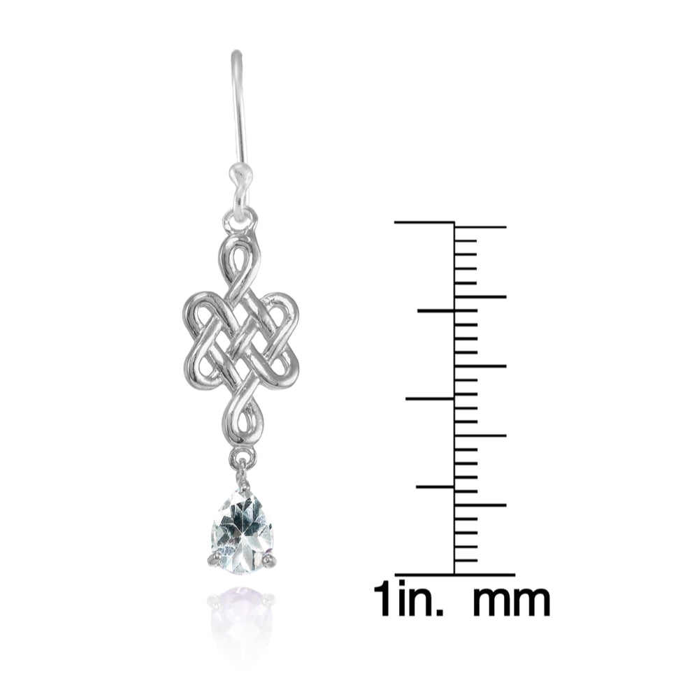 Sterling Silver Aquamarine 6x4mm Teardrop Celtic Infinity Knot Dangle Earrings-4