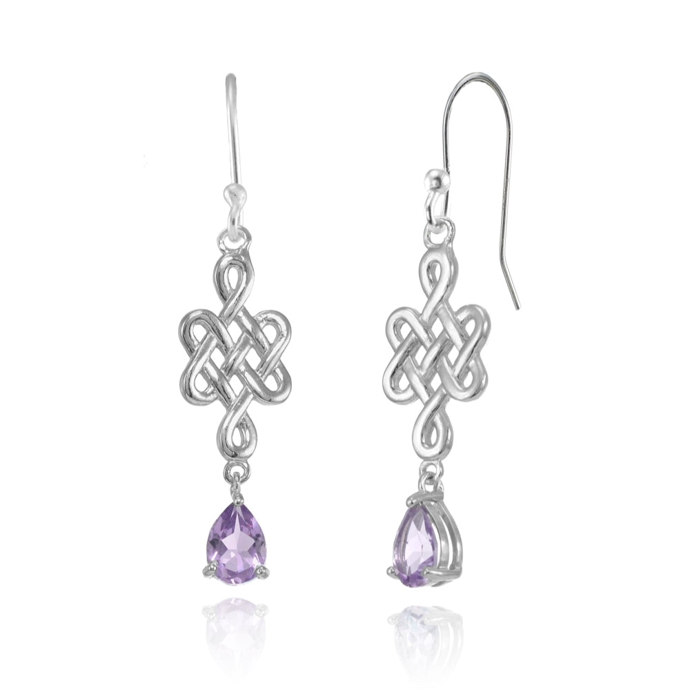 Sterling Silver Amethyst 6x4mm Teardrop Celtic Infinity Knot Dangle Earrings