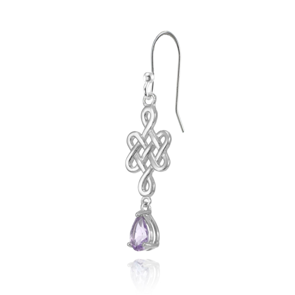 Sterling Silver Amethyst 6x4mm Teardrop Celtic Infinity Knot Dangle Earrings-3