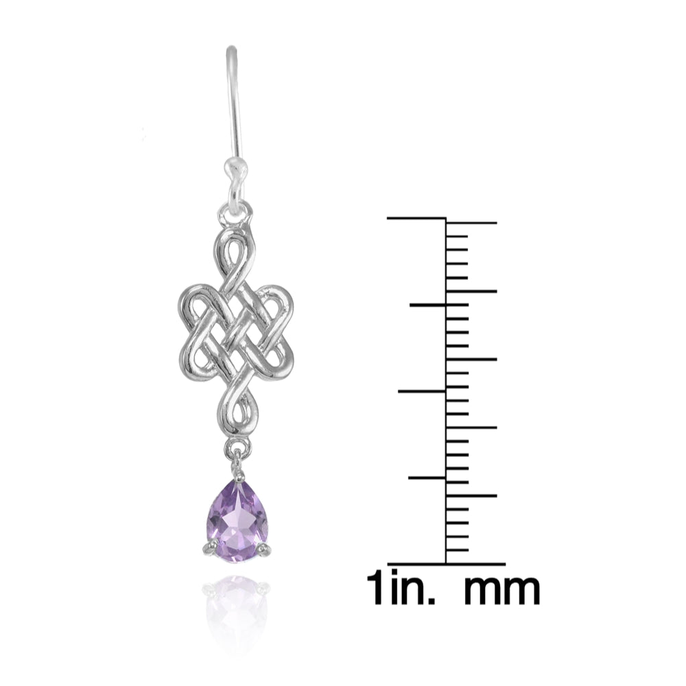 Sterling Silver Amethyst 6x4mm Teardrop Celtic Infinity Knot Dangle Earrings-4