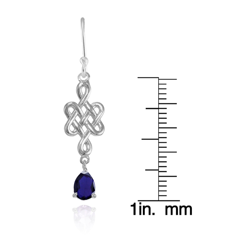 Sterling Silver Created Blue Sapphire 6x4mm Teardrop Celtic Infinity Knot Dangle Earrings-4