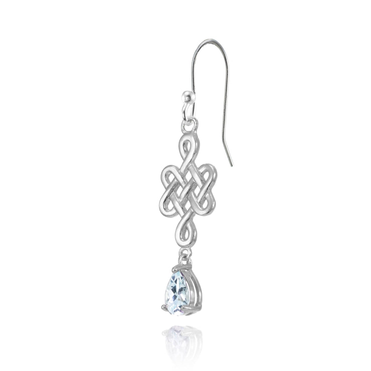 Sterling Silver Blue Topaz 6x4mm Teardrop Celtic Infinity Knot Dangle Earrings